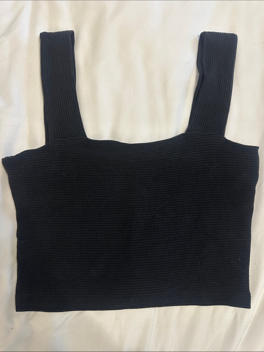 Free People Intimately Black Ribbed Square-Neck Crop Top
